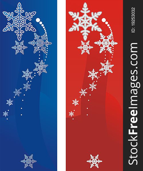 Banners with snowflakes on red and blue