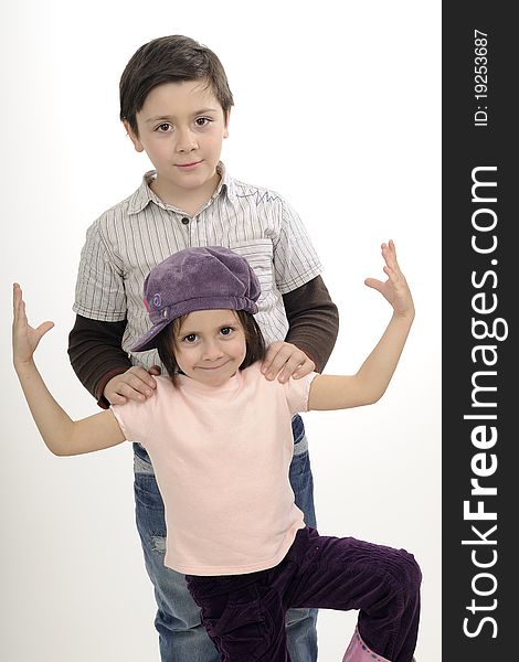 White boy and girl playing in studio. White boy and girl playing in studio