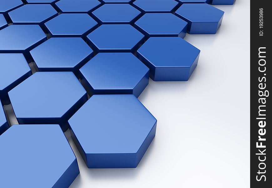 Abstract blue metallic background with hexagons and place. Abstract blue metallic background with hexagons and place