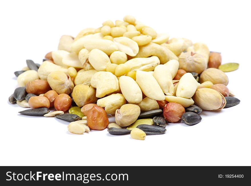 Nuts and seeds isolated on white background