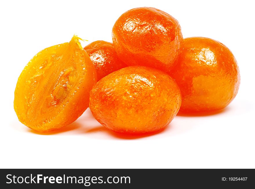 Dried kumquat isolated on a white background.