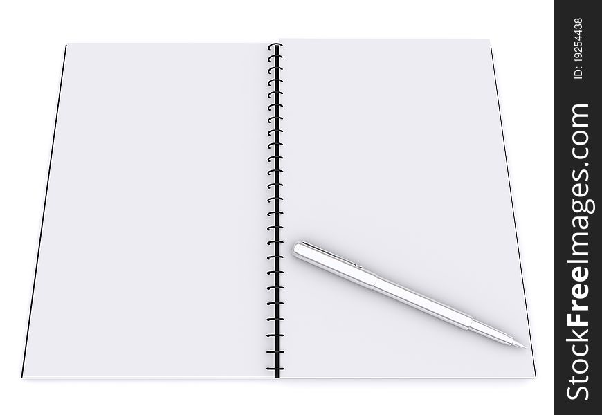 Isolated blank notebook and a pen. Isolated blank notebook and a pen