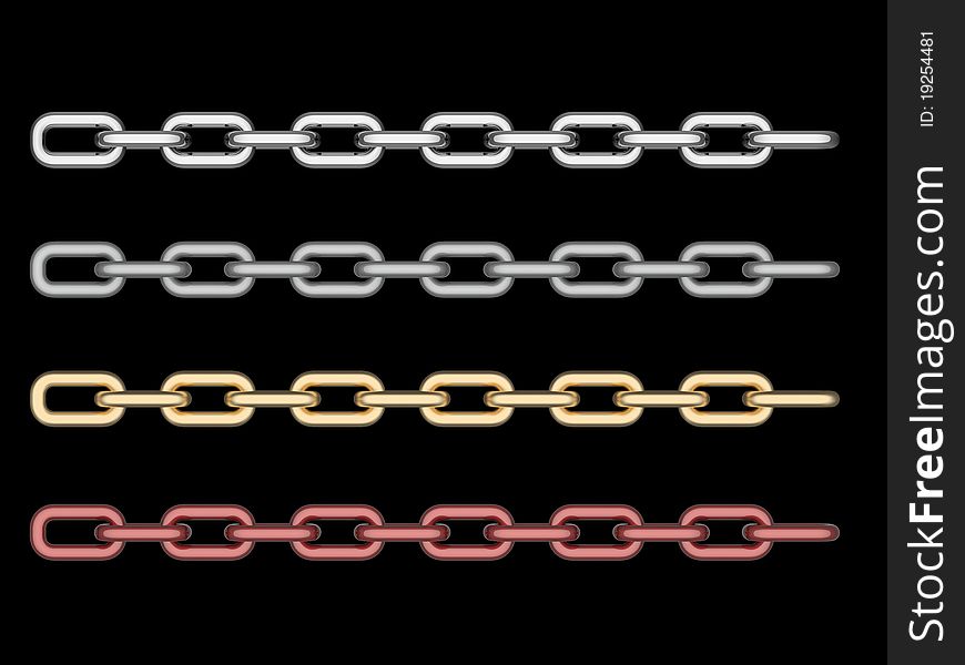 3d chains of different materials on a black background