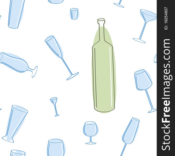 Vector seamless of blue glass and green bottle.