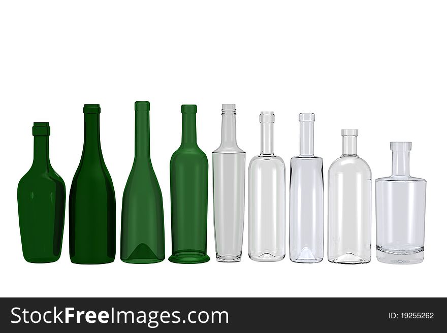 Different bottle shapes isolated on white background. Different bottle shapes isolated on white background