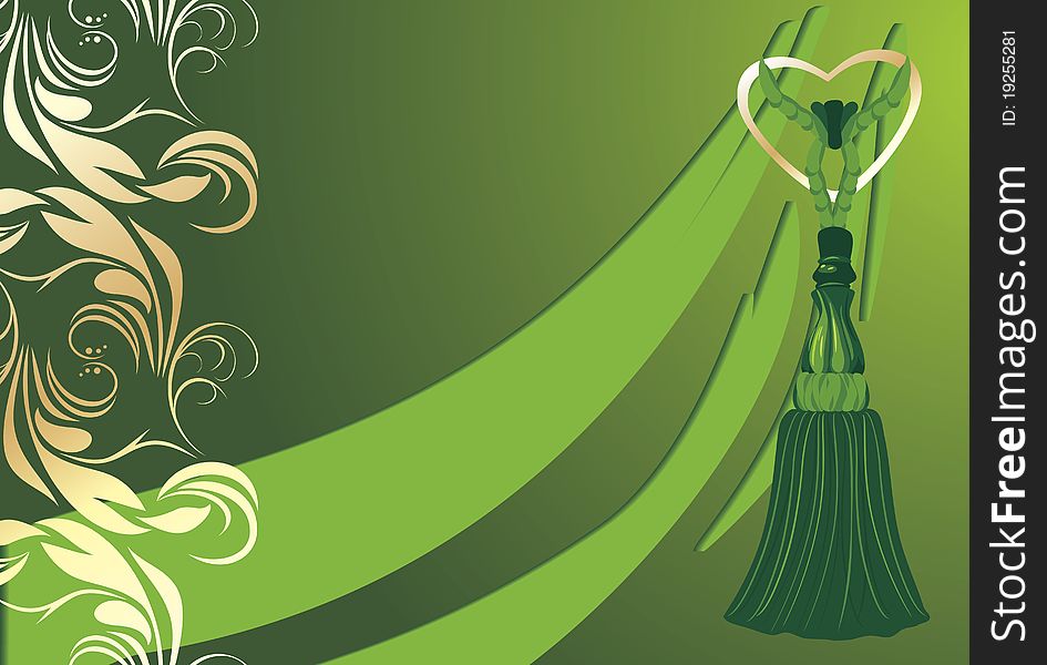 Green tassel on the decorative background. Illustration