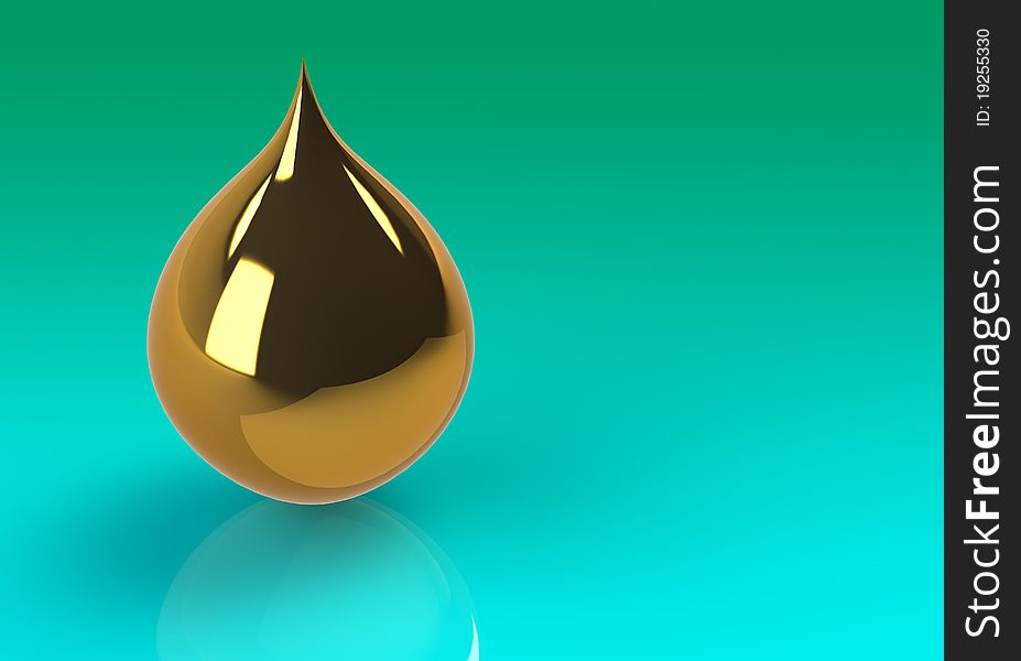 Gold drop on the green against a blue background