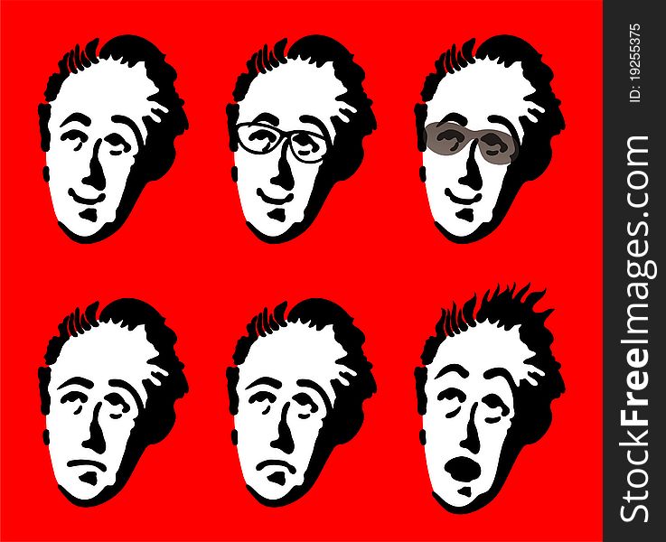 Black and white mans faces over red background