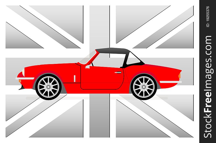 Little red cabrio over gray uk flag