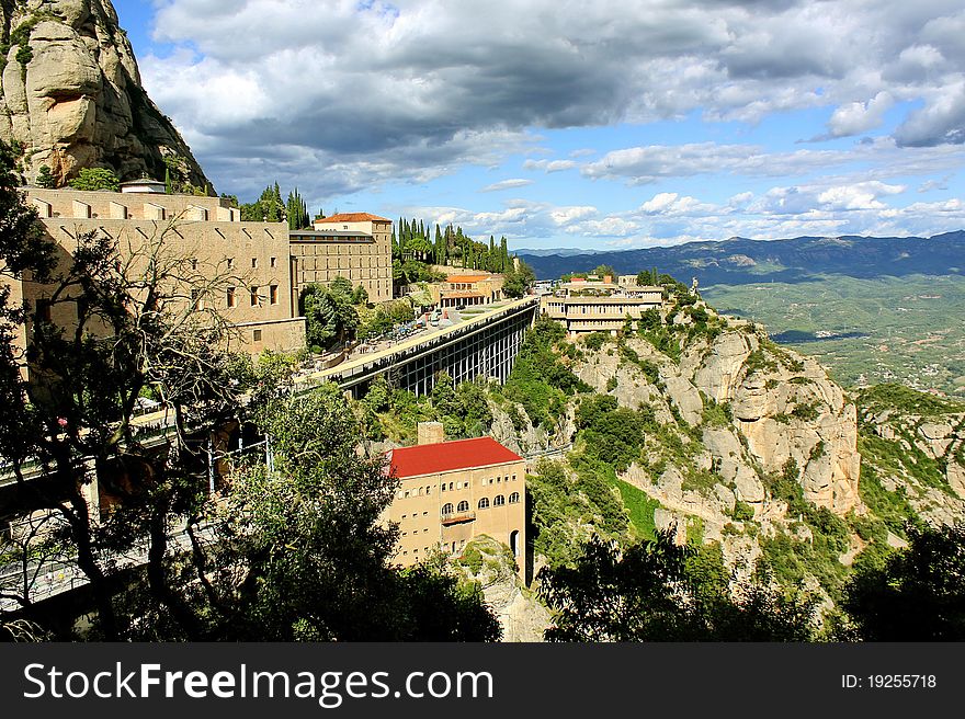 Spain, Montserrat, view, view of the monastery, mountain scenery, the monastery in the mountains