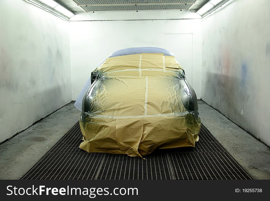 Newly painted car in a paintbox. Newly painted car in a paintbox.