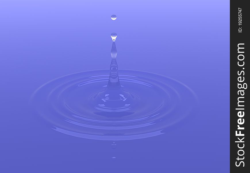 Water droplet falling into a blue pond making a splash