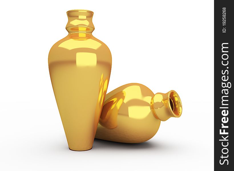 Pair of gold vases isolated over white