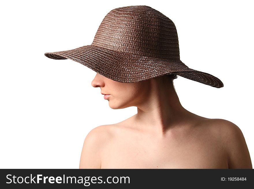Lady wearing a black straw hat. Lady wearing a black straw hat