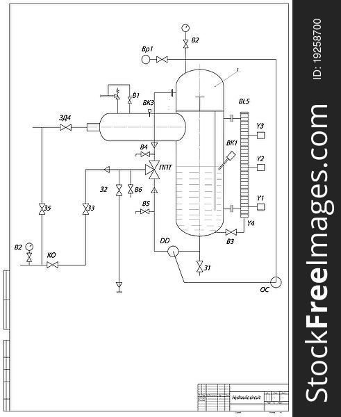 Hydraulic circuit drawing. Vector illustration