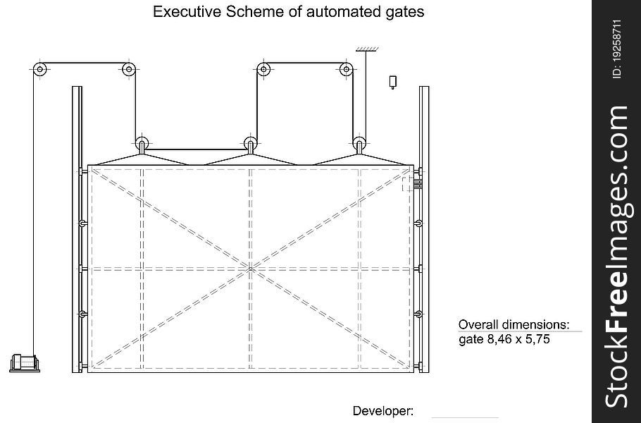 Executive scheme of automated gates. Vector illustration