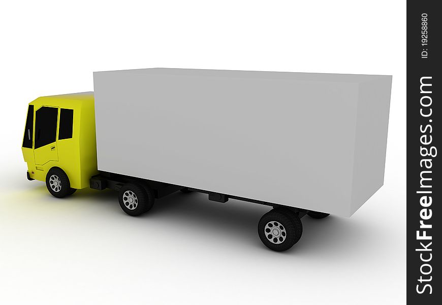 Yellow truck with a white trailer on a white background №4. Yellow truck with a white trailer on a white background №4