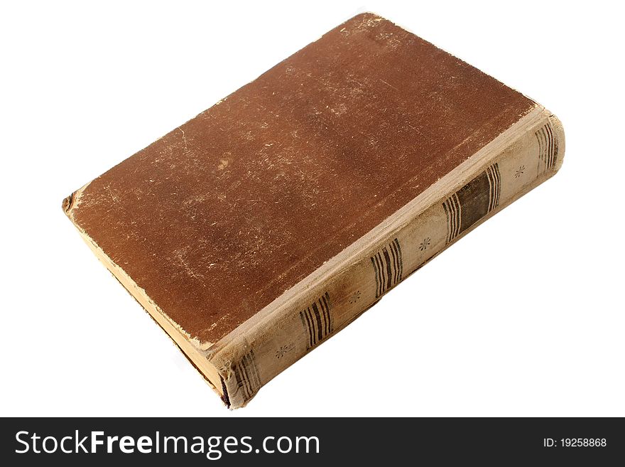 An old brown book on white background. An old brown book on white background