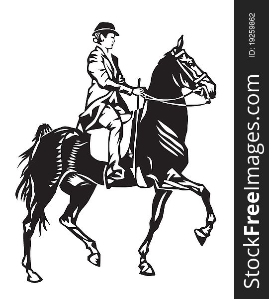 Vector illustration of woman in formal riding gear on a horse, both with regal posture. Vector illustration of woman in formal riding gear on a horse, both with regal posture