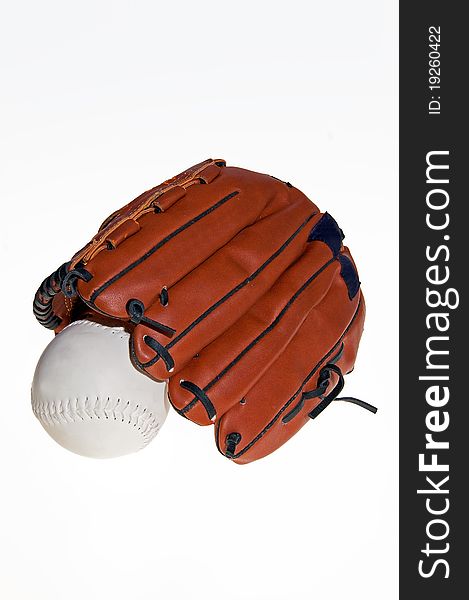 Baseball glove with the ball on the white background. Baseball glove with the ball on the white background