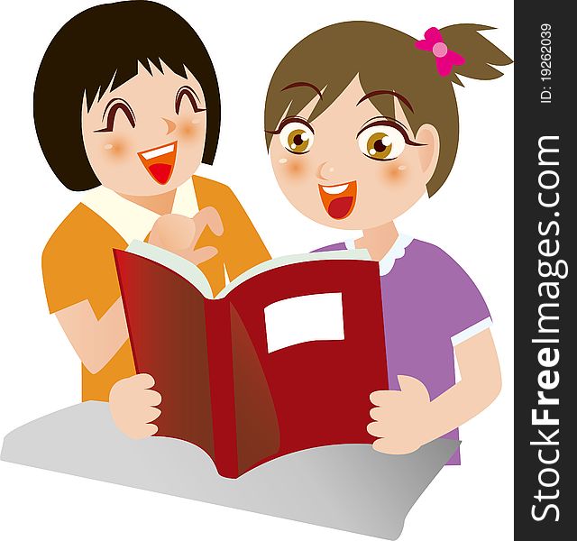 Illustration of Girls reading together very happy. Illustration of Girls reading together very happy