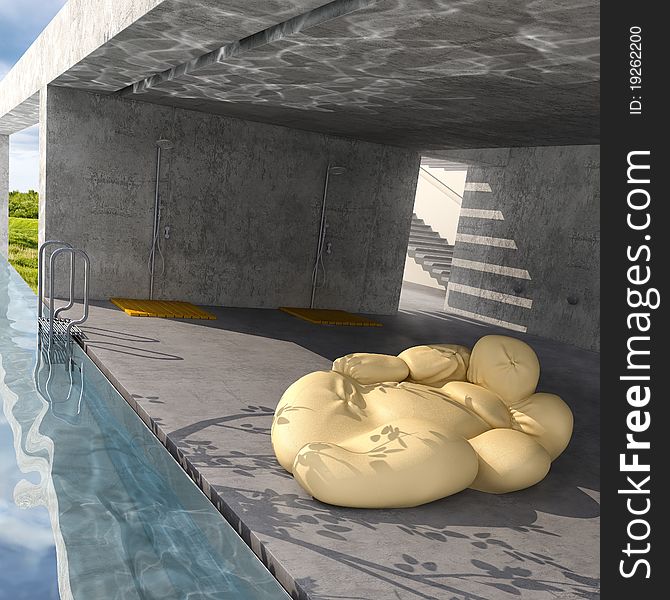 Outdoor pool, 3d visualisation room