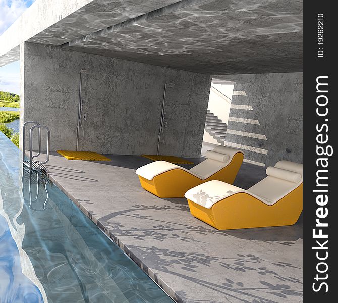 Outdoor pool, 3d visualisation room