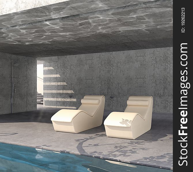 Outdoor pool, 3d visualisation room