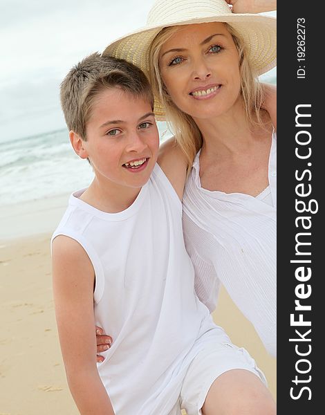 Mother and son at the beach. Mother and son at the beach