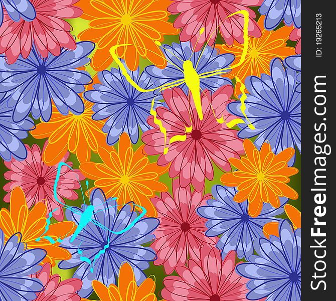 The seamless flower pattern with butterflies. The seamless flower pattern with butterflies