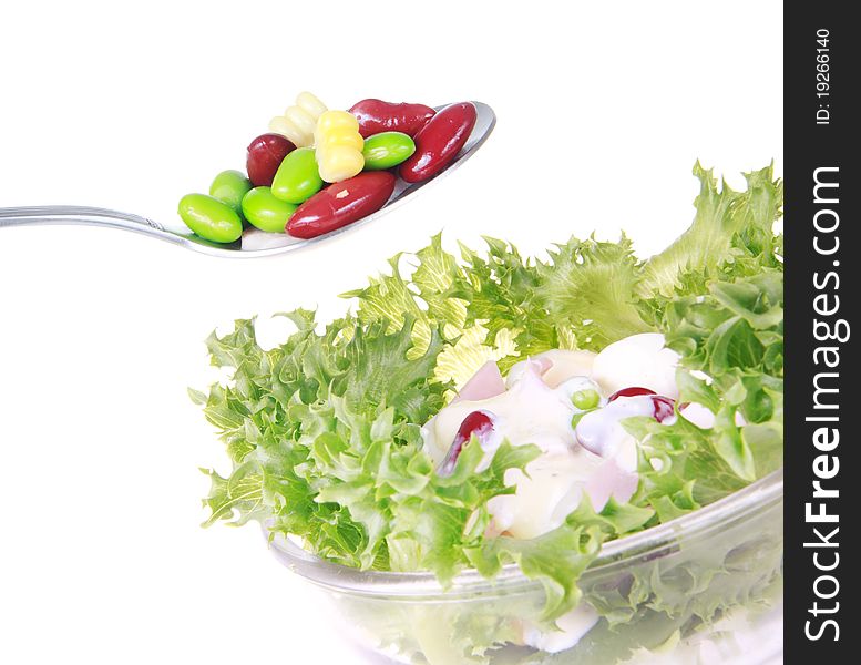 Freshness lettuce bean and corn salad isolated