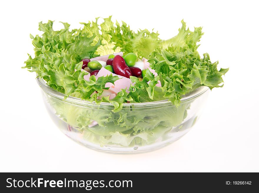 Freshness lettuce bean and corn salad isolated on white
