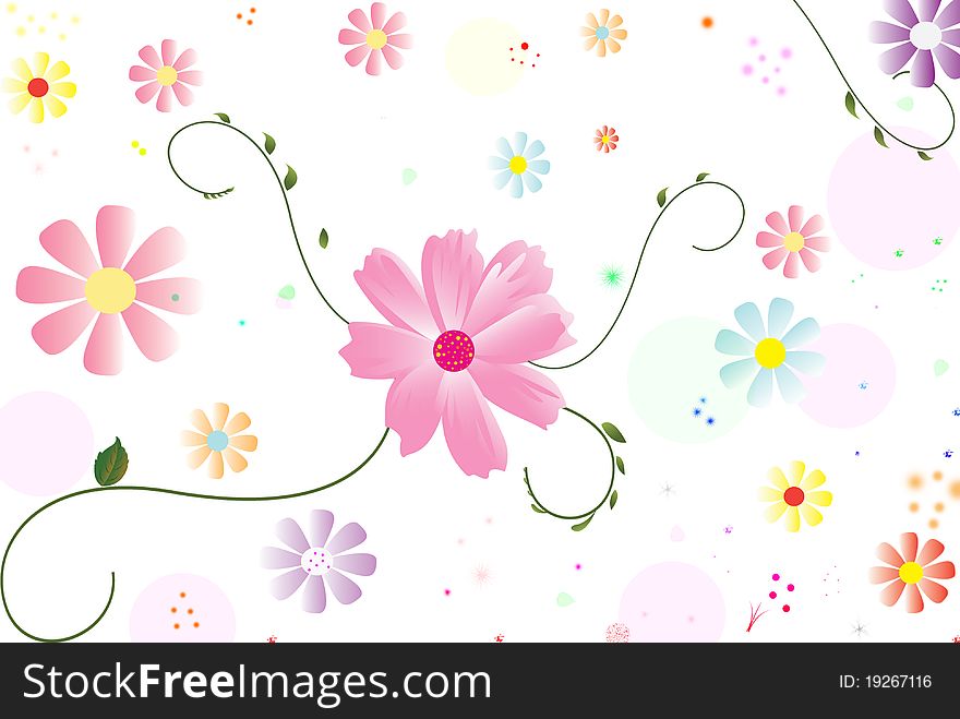 Illustration of flowers and leaves on white background. Illustration of flowers and leaves on white background