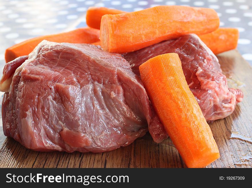 Beef and carrots ready for cooking