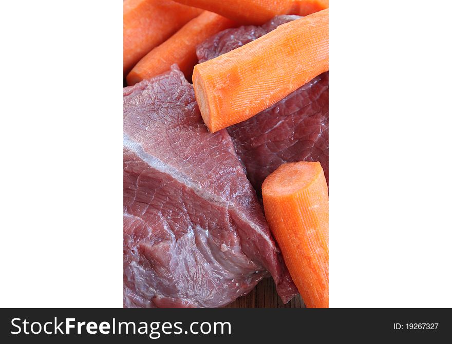 Beef and carrots ready for coking