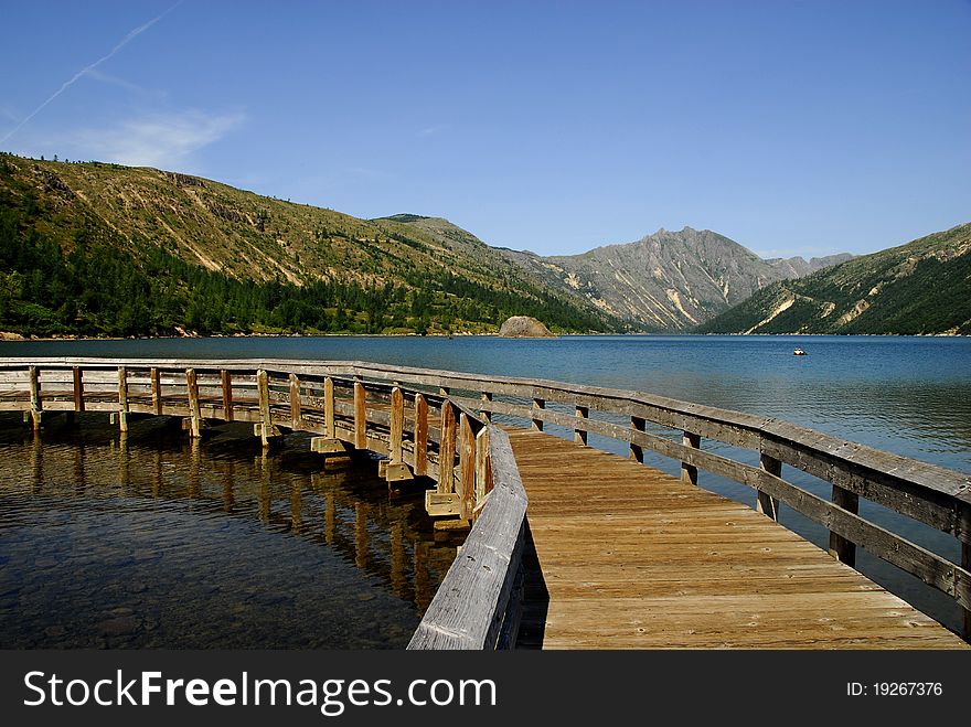 Wooden bridge across the lake