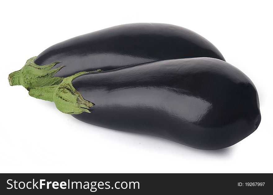 Two isolated eggplants on the white background
