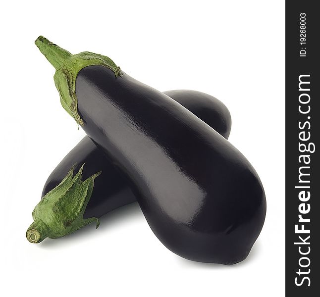 Two isolated eggplants on the white background