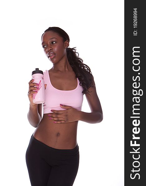 Fitness black african woman during exercises on white background. Fitness black african woman during exercises on white background