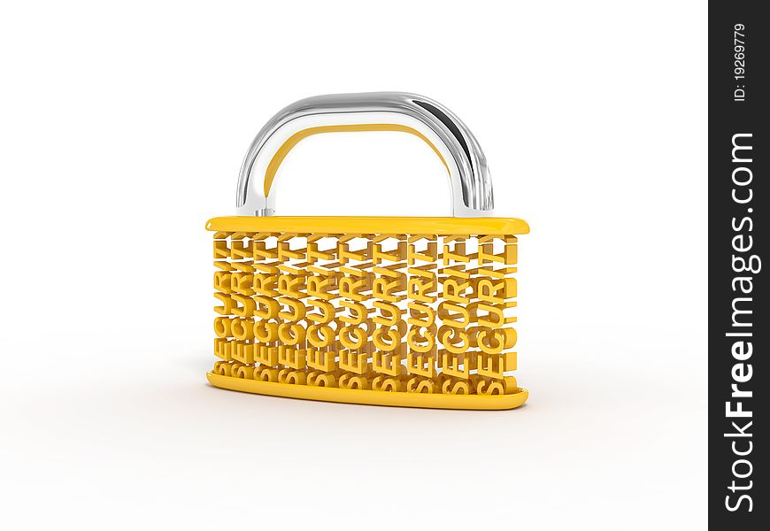 Padlock from security word. Image generated in 3D application. High resolution image.