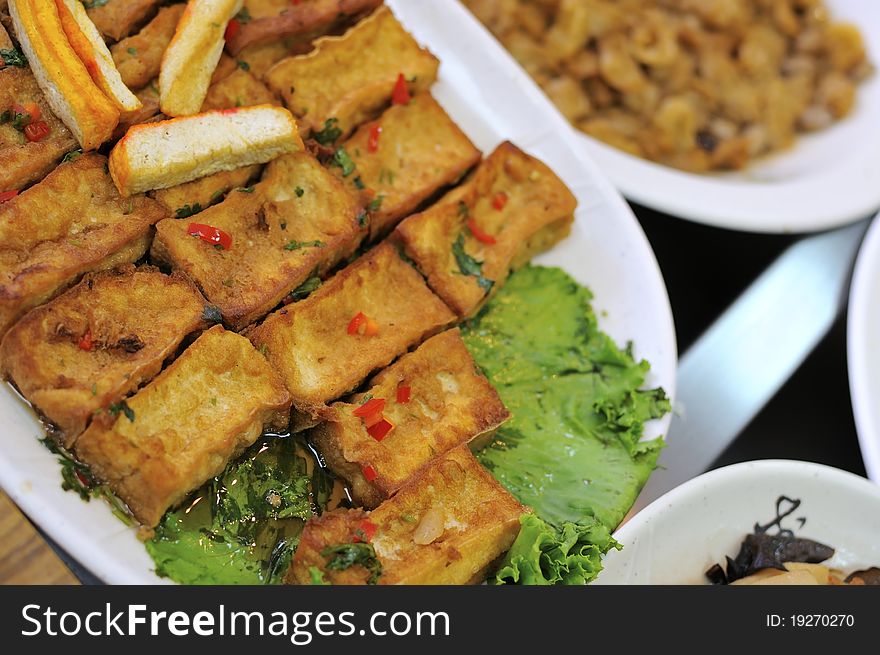 Unique fried bean curd cuisine in restaurant. Unique fried bean curd cuisine in restaurant.