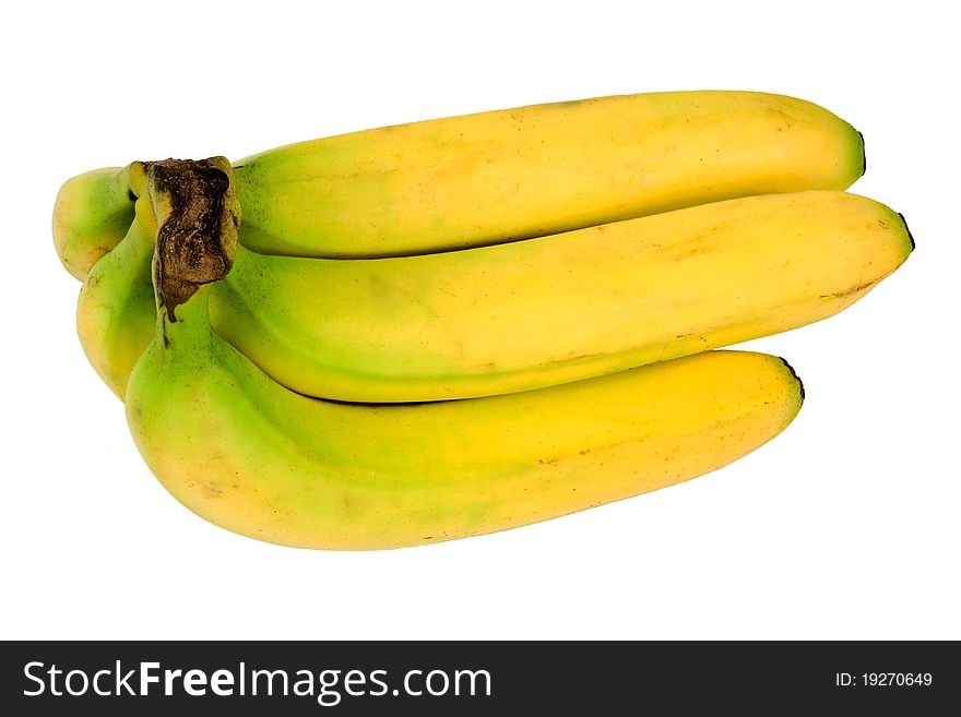 A bunch of bananas isolated on white from above