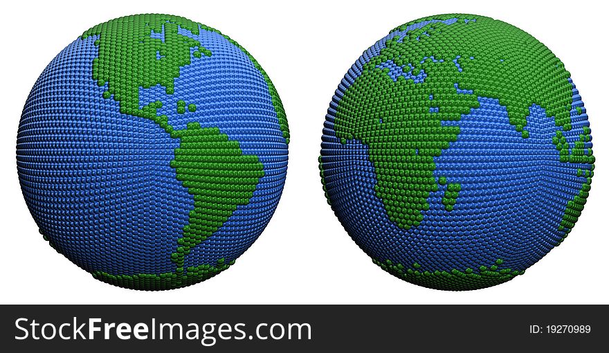 3D illustration. Stylized globe from small spheres. 3D illustration. Stylized globe from small spheres.