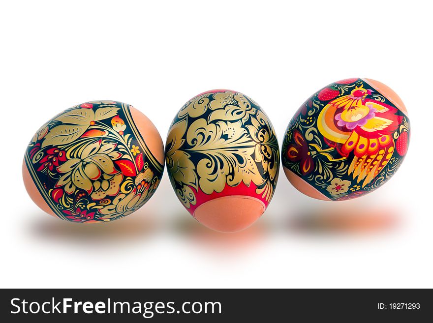 Three easter eggs isolated on white background