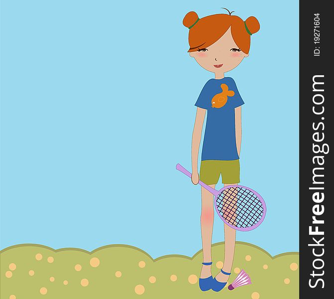 Vector Illustration of the little girl playing outdoors.