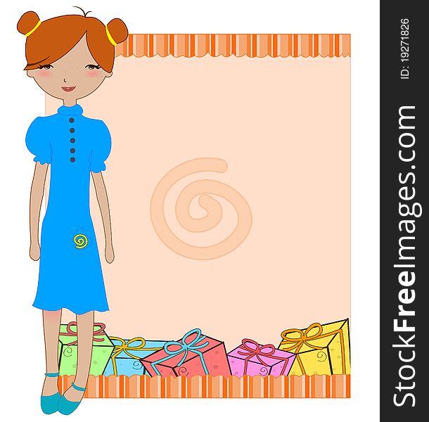 Vector Illustration of cool invitation frame with funky Young girl