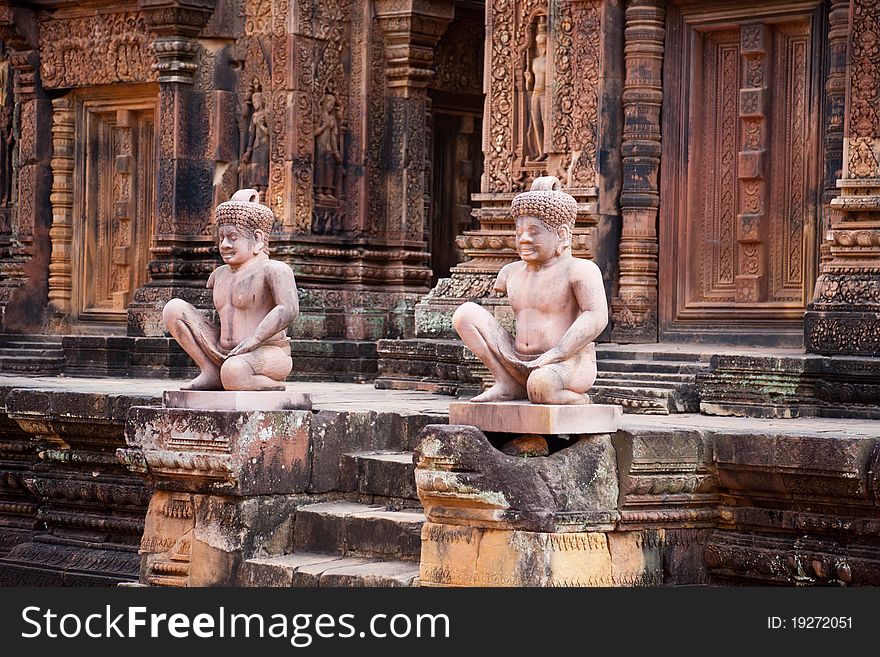 Ancient statues in Banteay Srei temple, Angkor, Cambodia