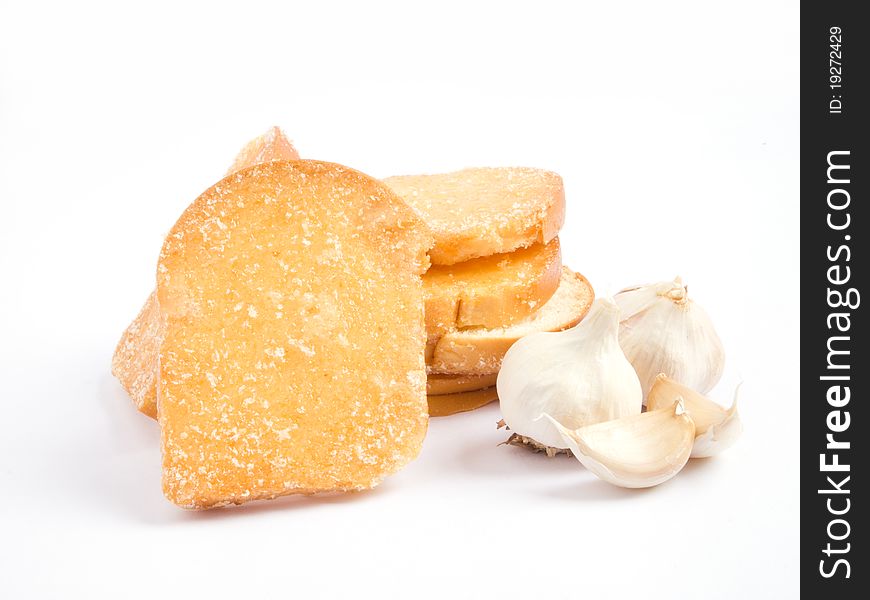 Garlic bread on white background