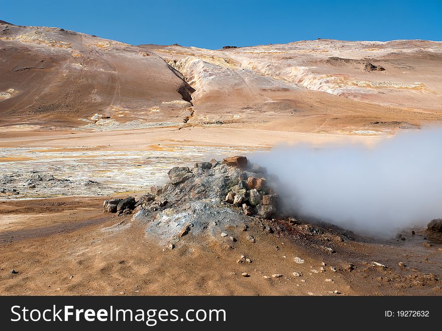 Steam at high pressure of the sulphurous Námafjall in Iceland. Steam at high pressure of the sulphurous Námafjall in Iceland