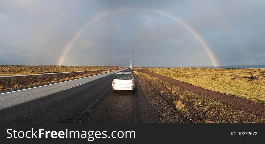 Overview dawn with a double rainbow in Reykjavik, Iceland. Overview dawn with a double rainbow in Reykjavik, Iceland